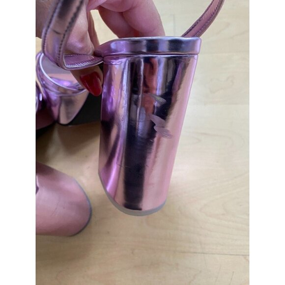 BLACK Suede Studio BNWT purple metallic "Emani" sandals block heel NEW - Picture 9 of 9